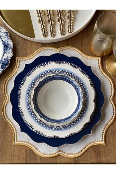 ROSSEV Σετ 6 χρυσών πιάτων και χαρτοπετσέτας σκαλιστό