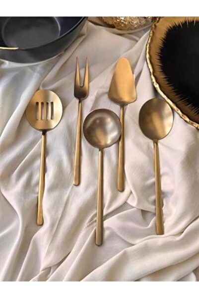 ROSSEV Allegra Matte Gold 5 Piece Serving Spoon Set