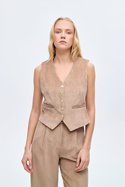 Quzu V-Neck Velvet Vest Camel