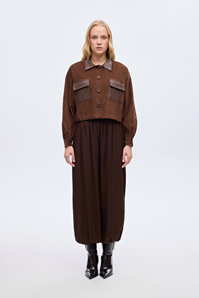 Quzu Leather Trimmed Velvet Jacket Brown