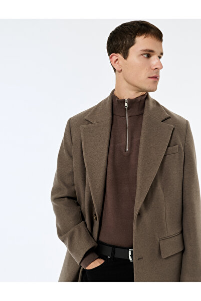 Koton Regular Fit Pocketed Mono Collar Buttoned Long Cashmere Coat