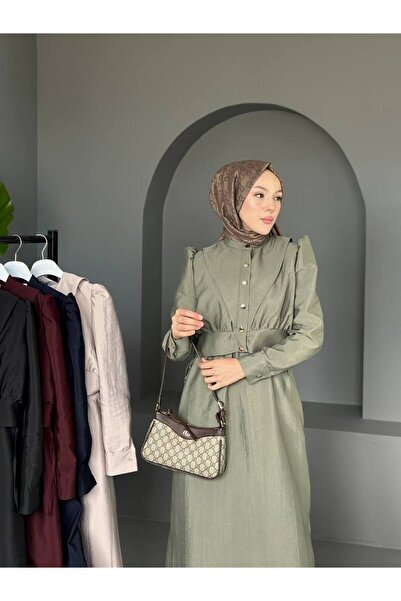 comstar Women's Gathered Balloon Sleeve Button Long Dress