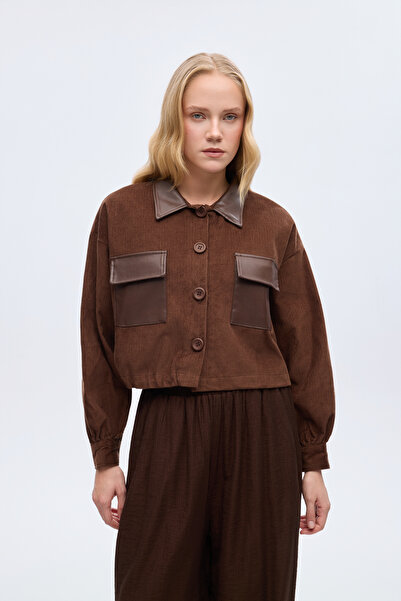 Quzu Leather Trimmed Velvet Jacket Brown