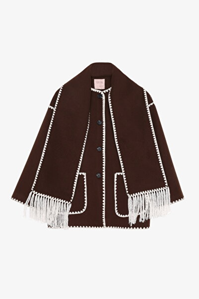 Quzu Κοντό παλτό με κασκόλ oversized καφέ