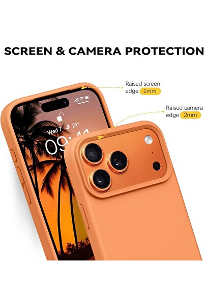 CaseHub Apple iPhone 17 Pro Max Kılıf İçi Kadife Ekran ve Kamera Yükseltili Lansman Silikon Kapak Turuncu
