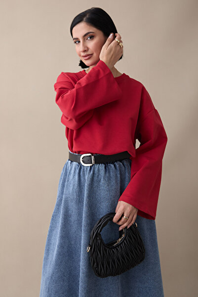 InStyle Oversized Wide Sleeve Red Sweatshirt