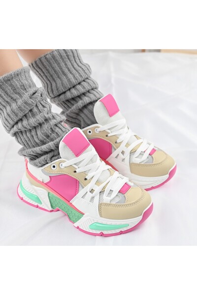 Tmall Pantofi sport pentru femei, cu inserții de plasă, D1388, fuchsia