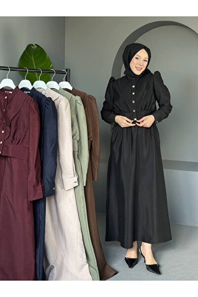 comstar Women's Gathered Balloon Sleeve Button Long Dress