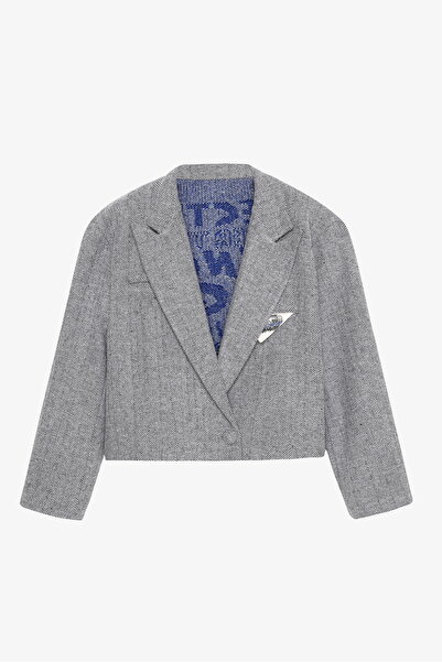 Quzu Πλεκτά συνδυασμός υφασμάτων Μπλέιζερ Ψαροκόκαλο Γκρι