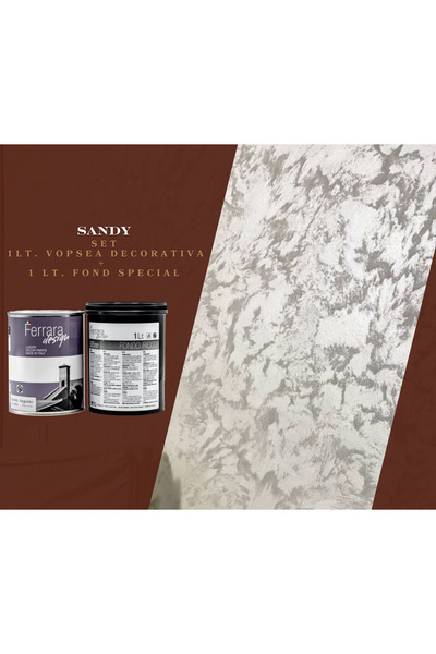 Ferrara Design Set de 2 buc, vopsea decorativa Sandy argento1l + Fondo Ricco 1l