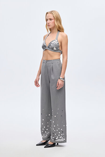 Quzu Брюки-палаццо з паєтками, сірі
