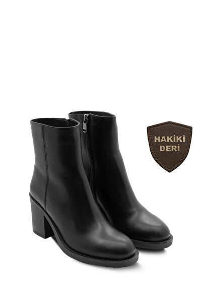 Vario Hakiki Deri Fermuarlı Kauçuk Taban Bot Z285 ANALIN SIYAH C17