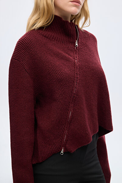 Quzu Asymmetrical Zippered Knitwear Sweater Plum