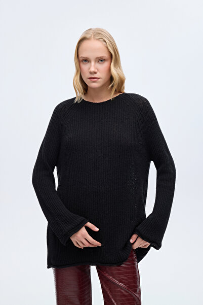 Quzu Boat Neck Oversize Knitwear Sweater Black