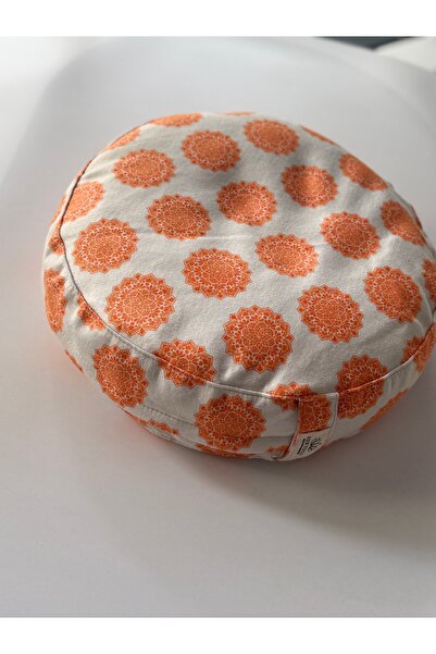 SUNYOGA Zafu Meditasyon Minderi Karabuğday Dolgulu mandala desen Turuncu