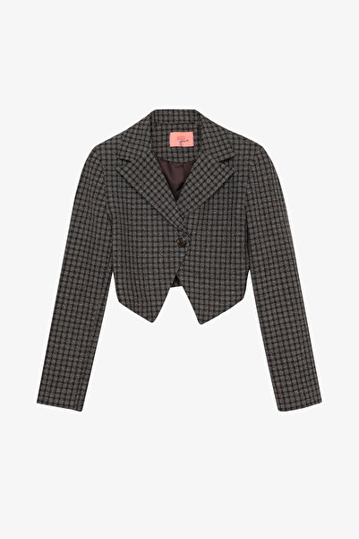 Quzu Кафяво каре сако с един копче