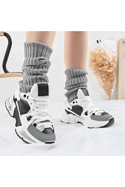 Tmall Pantofi sport pentru femei, cu inserții de plasă, D1388, albi și negri