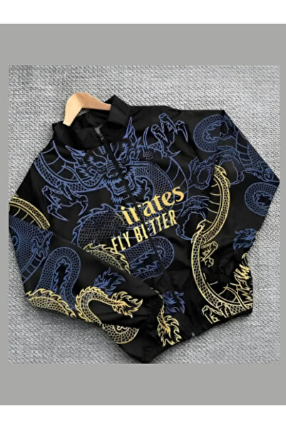 m.baba Unisex Çocuk  Mavi Dijital Baskılı Ince %100 Su Geçirmez Fermuarlı Yağ...