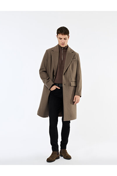 Koton Regular Fit Pocketed Mono Collar Buttoned Long Cashmere Coat