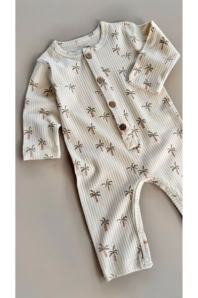Cigit Printed Jumpsuit 0-3 Years Old Palm Tree Pattern