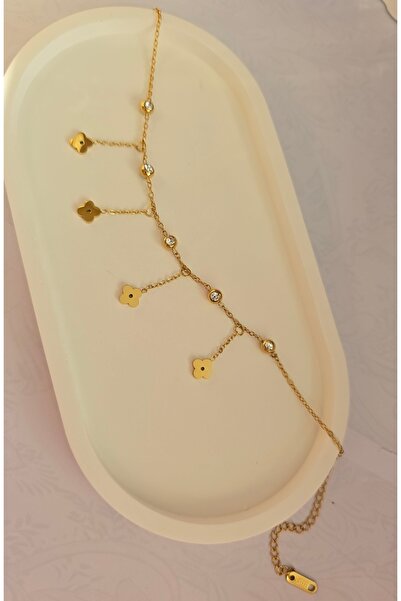 MİLUNXTE خلخال من الفولاذ مزين بالزهور والأحجار - نموذج حجري على الوجهين - خلخال من الفولاذ مرصع بالأحجار والزهور