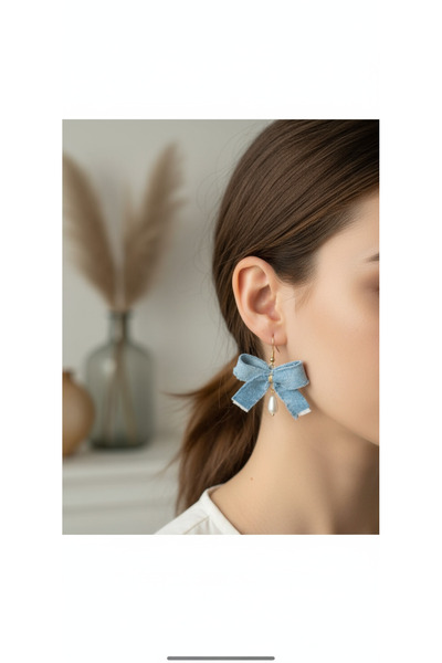 HALHALMILL Kot Fiyonk ve Akrilik İncili Tasarım Küpe