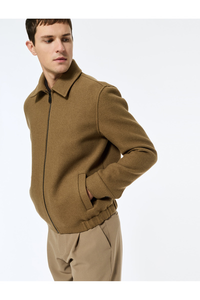 Koton Long Sleeve Pocket Zipper Shirt Collar Cashmere Bomber Jacket