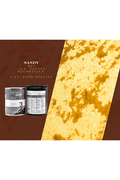 Ferrara Design Set de 2 buc, vopsea decorativa Sandy auriu 1l + amorsa speciala Fondo RICCO 1l