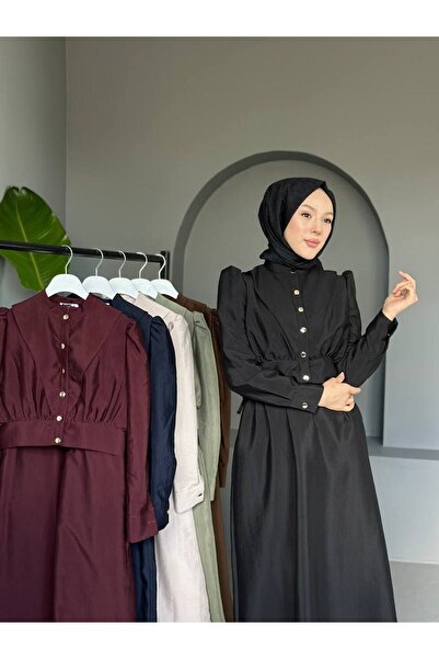 comstar Women's Gathered Balloon Sleeve Button Long Dress