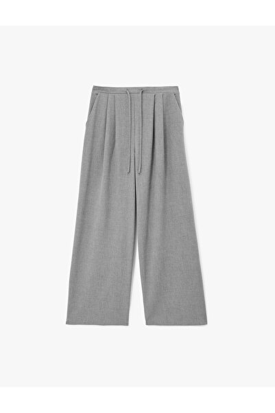 Koton Wide Leg Fabric Baggy Pants with Tie-Up Waist and Pockets
