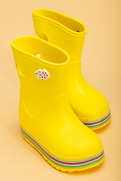 PLN SHOES Yellow Koko Children's Rain Boots with Wool Soles and Colorful Wraps, Waterproof