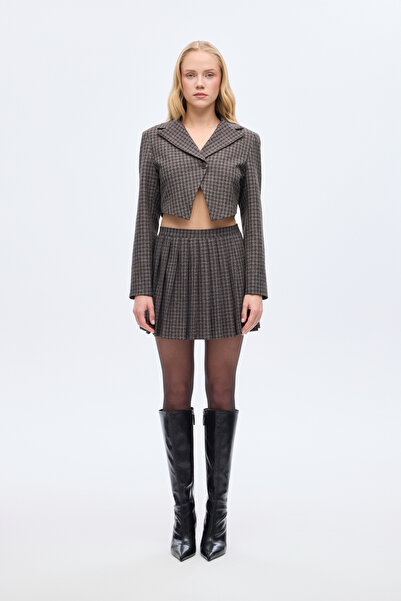 Quzu Кафяво каре сако с един копче