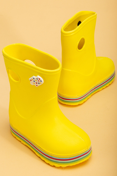 PLN SHOES Yellow Koko Children's Rain Boots with Wool Soles and Colorful Wraps, Waterproof