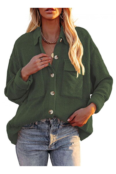 OEM Cămașă lejeră cu mânecă lungă pentru femei, verde, mărimea L