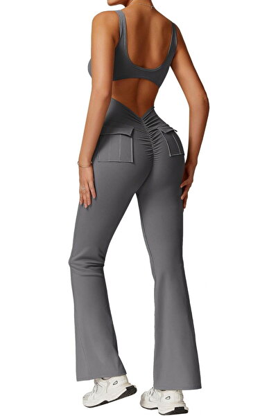 OEM Women's lightweight elastic jumpsuit, ideal for sports, gray M
