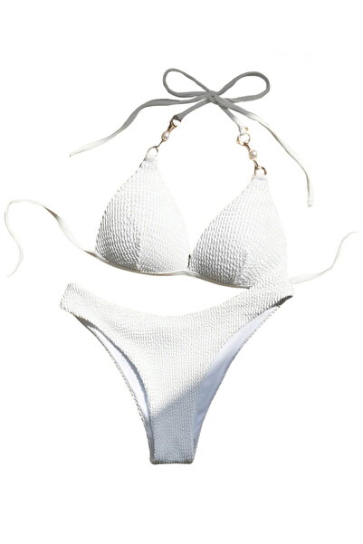 OEM Costum de baie din 2 piese pentru femei, alb/perlă, mărimea L