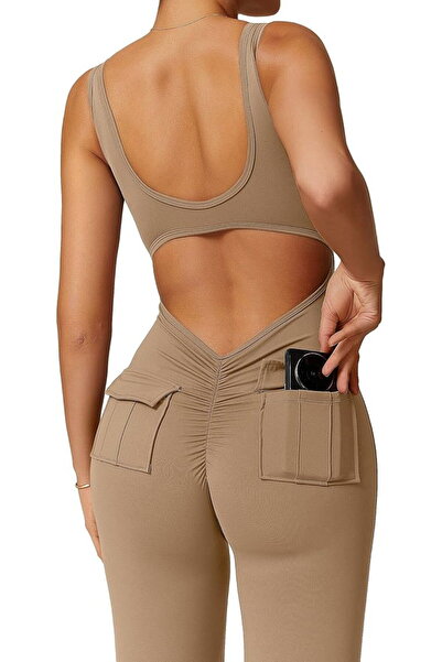 OEM Women's lightweight elastic jumpsuit, ideal for sports, cream M