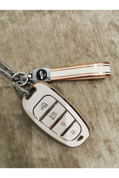 OEM Husă cheie albă 3-4 butoane Hyundai Santa Fe/Tucson 2020-2022, NEXO, NX4, Solaris, Sonata Hybrid