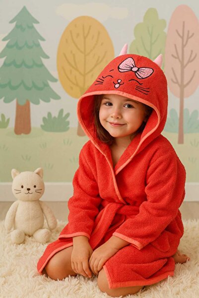 HOUME Kapşonlu Kız-erkek Çocuk Bornozu Pamuklu-KEDİ