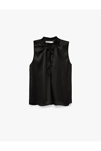 Koton Tie-Up Detailed Vertical Ruffle Collar Sleeveless Shirt