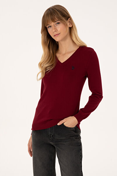 U.S. Polo Assn. Kadın Bordo V Yaka Basic Kazak 50313590-VR014