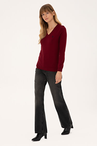 U.S. Polo Assn. Kadın Bordo V Yaka Basic Kazak 50313590-VR014