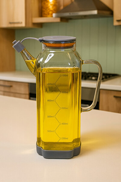 Paşabahçe Borosiikat Şeffaf Yağlık 1000ml - Ölçülü Saplı Sızdırmaz Kapaklı Kaymaz Silikon Taban