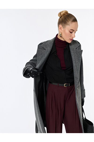 Koton Trench Coat cu buzunare cu broderie cu centură cu două rânduri de nasturi cu mânecă lungă