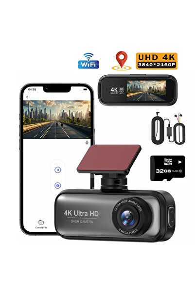 QOVU Cameră Auto DVR V26a, Single 4K frontală, GPS, Kit Parcare, Card 32GB Inclus, Wifi, Senzor Coliziune