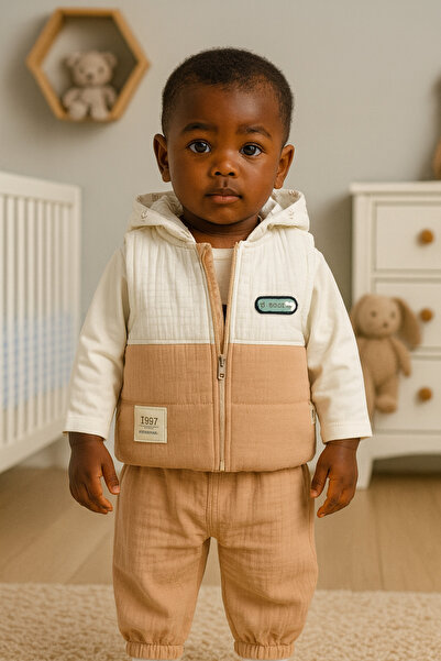 Mini Baray طقم معطف وبنطلون جوجر للأطفال الذكور مكون من 3 قطع (9-12-18 شهرًا)