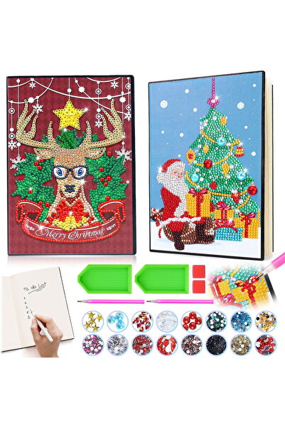 OEM Pictură cu diamant 5D, adulți, copii, set de 2 piese A5, Reni și Moș Crăciun