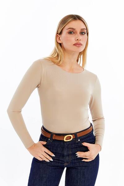 VERANOYA Boat Neck Long Sleeve Blouse Mink