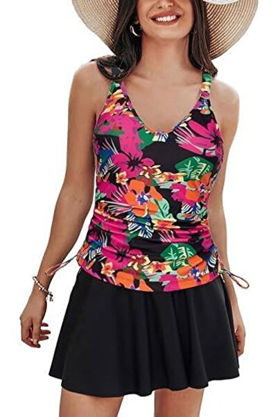 Kate Kasin Women's one-piece swimsuit with skirt, black/multicolor S