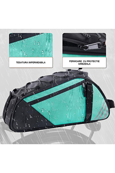 OEM Rucsac, geantă impermeabilă pentru portbagaj de bicicletă, albastru și negru cu dungi reflectorizante